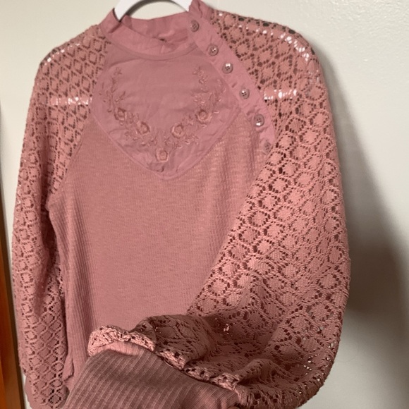 Free People Pink Lace Thermal Top - Picture 3 of 8